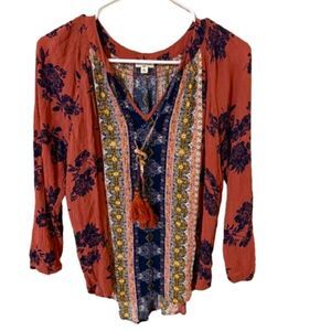 Mason & Belle Caseey Tassel Detail Boho Cottage core, Peasant, Stitch Fix Top L